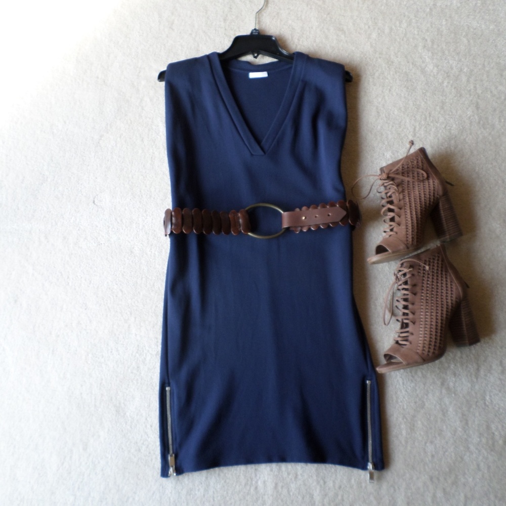 2NDDAY NAVY BLUE ZIPPER DETAILING SHEATH DRESS
